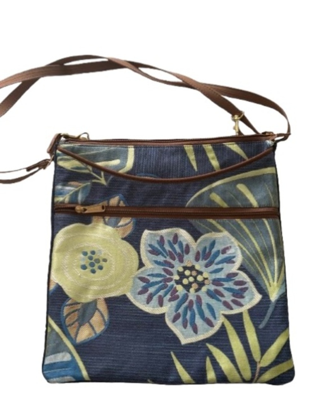 Danny K USA Floral Tapestry Crossbody Bag Navy Blue Canvas Made in USA NWOT
